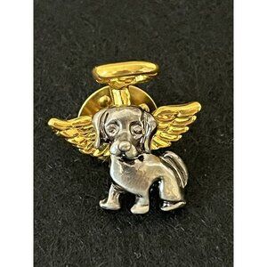 Vintage Pewter Gold Tone Angel Dog Pin